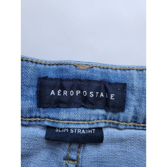 Aeropostale Slim Straight Mens Jeans Distressed Size 33/32 Casual Light Wash - Picture 2 of 9